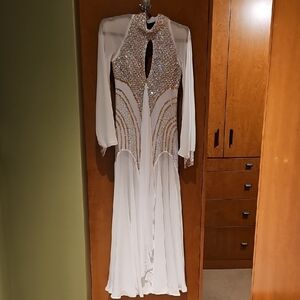 Elegant White and Gold Women's Dress